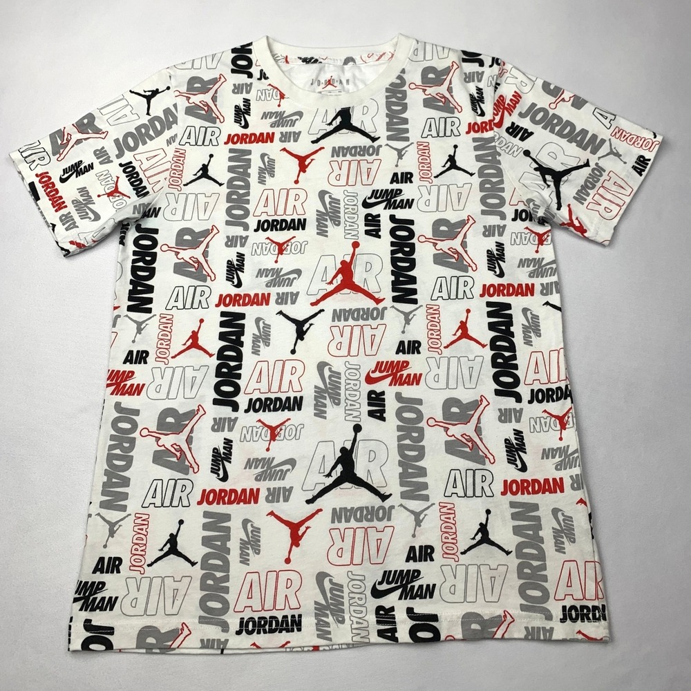 Jordan Boys White All Over Print Jumpman Logo T-Shirt XL 13-15 Yrs C103-001